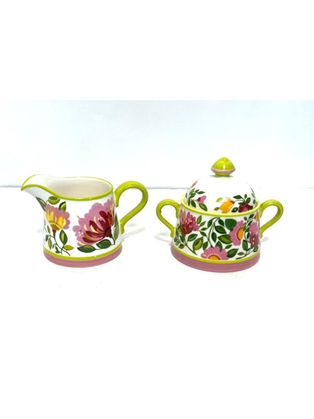 Kim Parker Home Emmas Garland Spode Creamer Sugar Set Hand-Painted Floral Design
